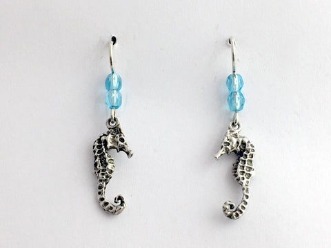 Sterling silver seahorse dangle earrings-ocean-marine life, sea horse, seahorses