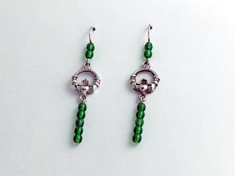Sterling Silver long Claddagh dangle Earrings-celtic-Irish- Ireland, Eire, green