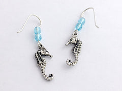 Sterling silver seahorse dangle earrings-ocean-marine life, sea horse, seahorses