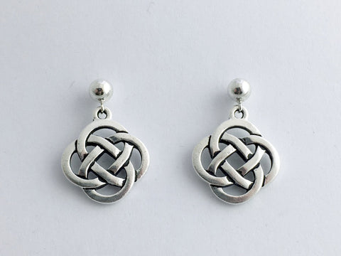 5mm Sterling Silver ball stud with Pewter Round Celtic Knot dangle Earrings