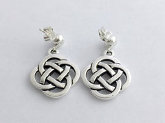 5mm Sterling Silver ball stud with Pewter Round Celtic Knot dangle Earrings