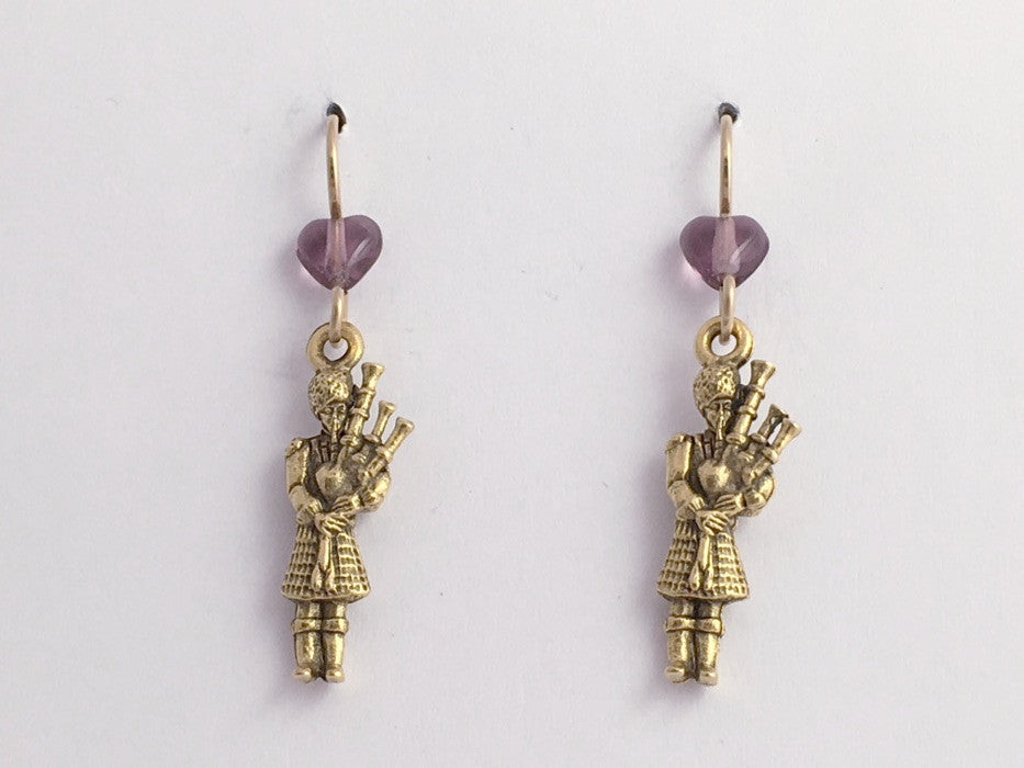 Gold tone Pewter & 14k gf bagpiper earrings-bagpipe, kilt, Scottish, Scotland,
