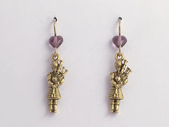 Gold tone Pewter & 14k gf bagpiper earrings-bagpipe, kilt, Scottish, Scotland,