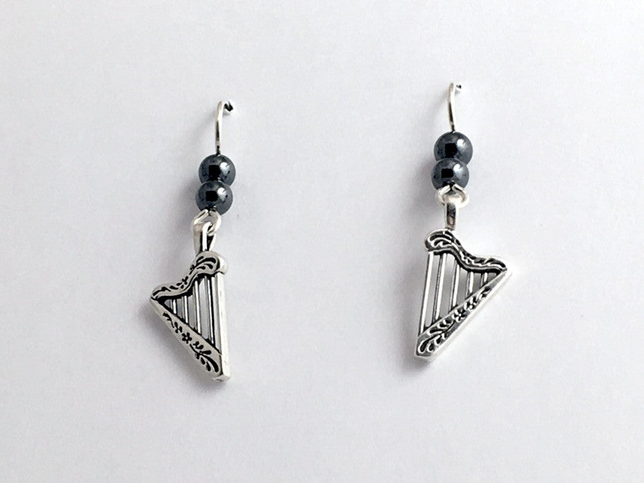 Sterling Silver Harp dangle earrings-music, Harps, Celtic, instrument, harpist