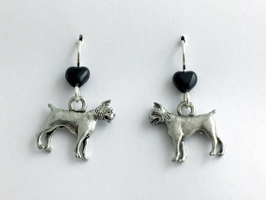 Pewter & sterling silver Boxer dog dangle earrings- full body-boxers,canine,dogs