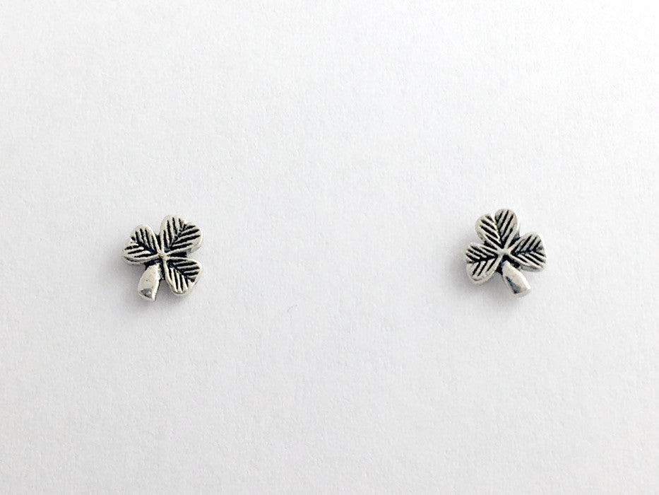 Sterling Silver tiny lined shamrock stud earrings-Celtic-shamrocks, 1/4 inch,