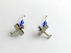 Pewter & sterling silver 3D prop plane earrings-pilot, propeller, small airplane,