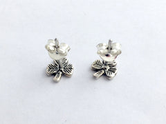 Sterling Silver tiny lined shamrock stud earrings-Celtic-shamrocks, 1/4 inch,