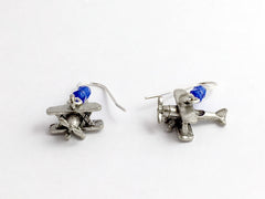 Pewter & sterling silver 3D prop plane earrings-pilot, propeller, small airplane,