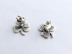 Sterling Silver small lined shamrock stud earrings-Celtic-shamrocks, 3/8 inch
