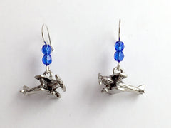 Pewter & sterling silver 3D prop plane earrings-pilot, propeller, small airplane,