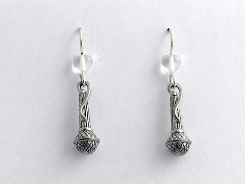 Pewter & sterling silver microphone dangle earring- choir, singer-music, karaoke