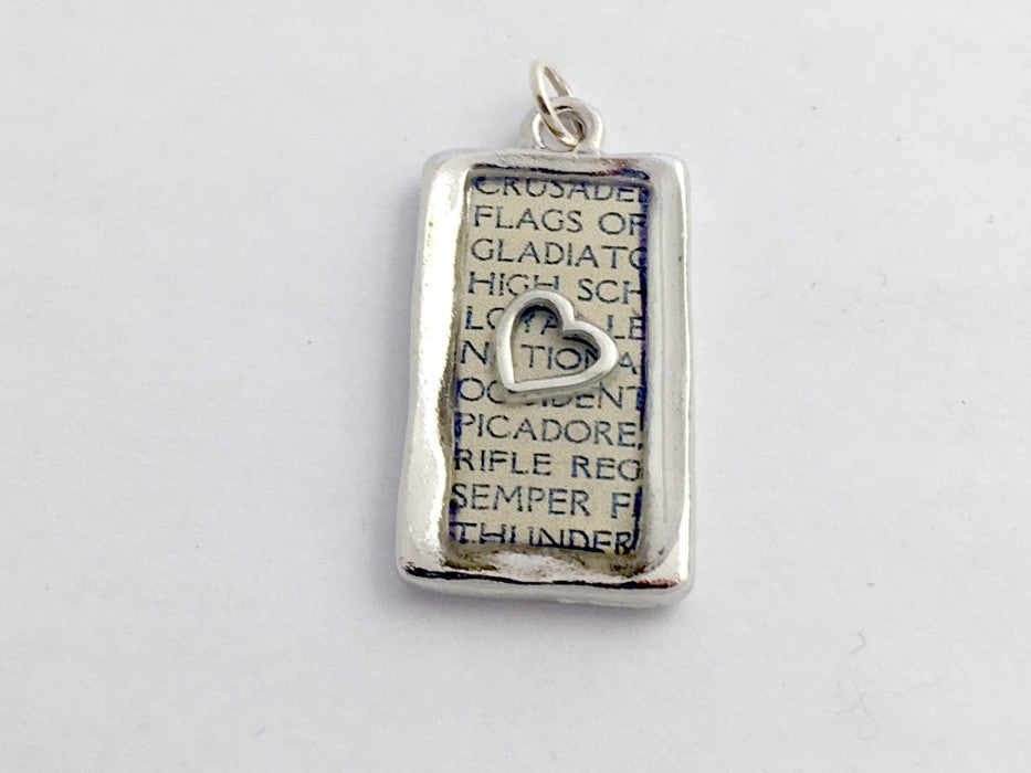 Pewter frame pendant w/ sterling silver heart-resin,Semper Fi,Flags, Music,March