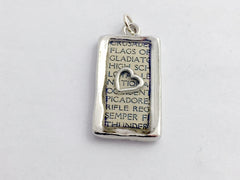 Pewter frame pendant w/ sterling silver heart-resin,Semper Fi,Flags, Music,March