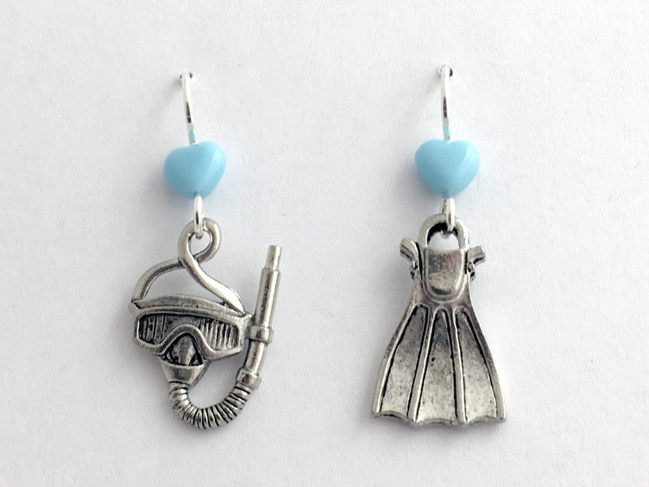 Pewter & Sterling silver Snorkel, Mask & Fin dangle earring- Flippers, Dive, Scuba