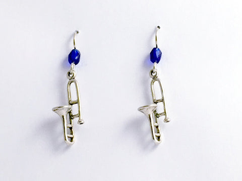 Sterling Silver Trombone dangle Earrings -trombones, music, musician, band, horn