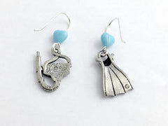 Pewter & Sterling silver Snorkel, Mask & Fin dangle earring- Flippers, Dive, Scuba