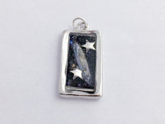 ﻿Pewter frame ,night sky, sterling silver stars pendant-resin,astronomy, galaxy