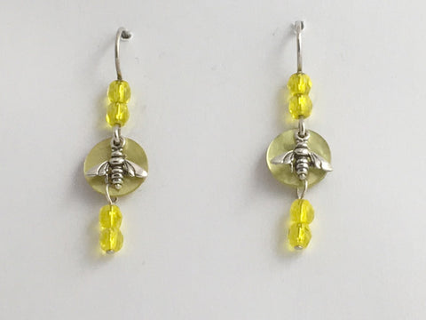 Sterling silver tiny bee earrings-bee keeping-honey- insect- queen ,shell,yellow