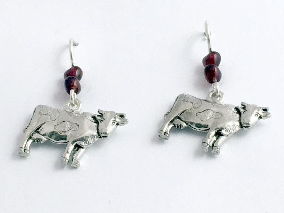Pewter &  Sterling silver Cow dangle earrings-cows, bovine, cattle, steer, dairy