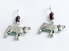 Pewter &  Sterling silver Cow dangle earrings-cows, bovine, cattle, steer, dairy