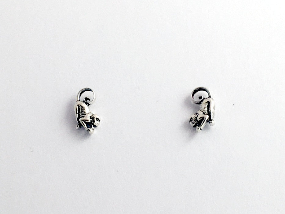 Sterling Silver and Surgical Steel small monkey stud earrings-Monkeys, animal