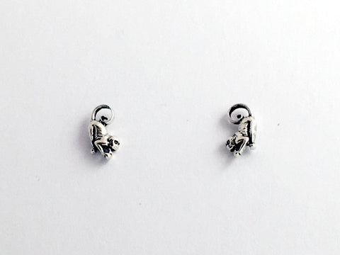 Sterling Silver and Surgical Steel small monkey stud earrings-Monkeys, animal