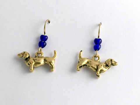Gold tone pewter & 14k gf dachshund dog dangle earrings- dogs, dachshunds, heart