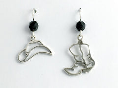 Sterling Silver Open Cowboy hat and boot dangle earrings-horse, cowgirl, boots