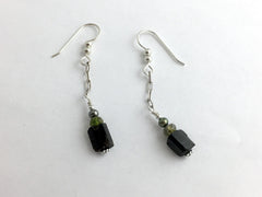 Sterling silver, Black Tourmaline rough, Green Tourmaline, and  Freshwater Pearl  dangle earrings