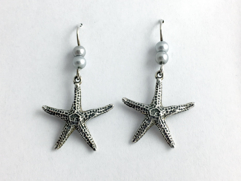 Sterling silver large Starfish earrings-ocean-beach-sea-Star Fish- tide pool