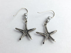 Sterling silver large Starfish earrings-ocean-beach-sea-Star Fish- tide pool