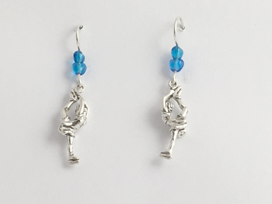 Sterling Silver figure ice skater dangle earrings-skate-skates-Biellmann spin