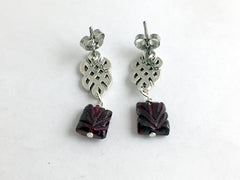 Sterling Silver & surgical steel Celtic knot stud Earrings-carved Garnet dangle
