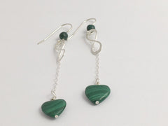 Sterling Silver Infinity symbol with chain and Malachite heart dangle Earrings