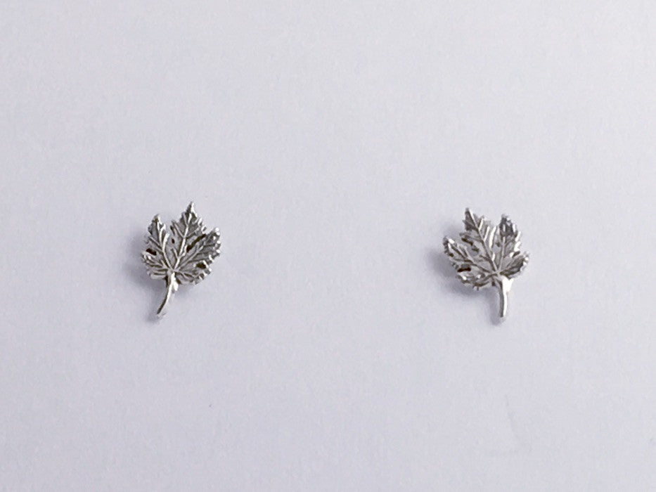 Sterling Silver & Surgical Steel maple leaf stud earrings- Leaves, maples, trees