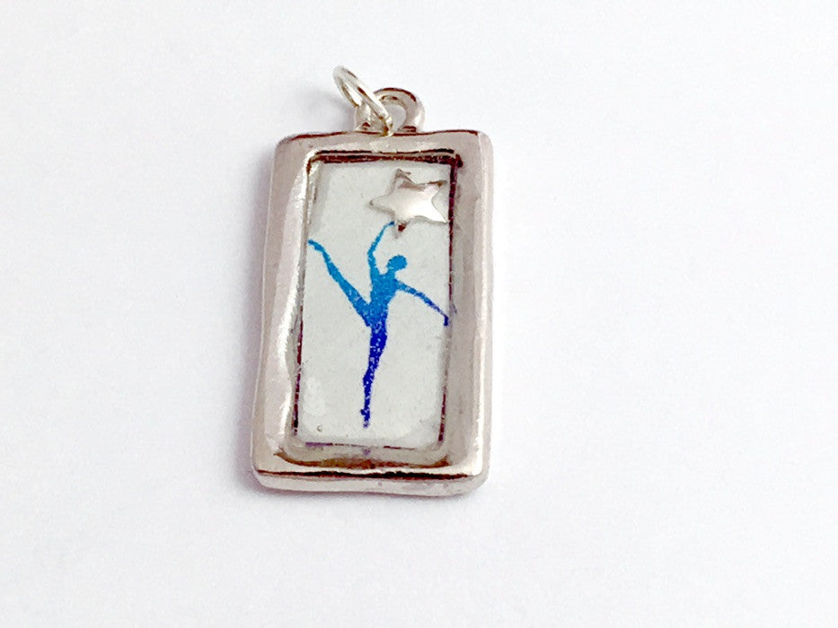 Pewter frame,Dancer print, sterling silver tiny star pendant-resin, Dance, stars