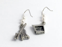 Pewter & Sterling Silver Tooth Brush, Floss, Paste Earrings-dentist, hygienist