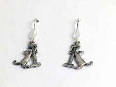 Pewter & sterling silver Cat with scratching post dangle  Earrings- cats, feline