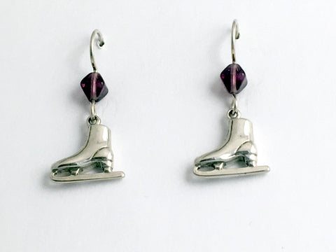 Sterling Silver medium figure ice skate dangle earrings-skater-winter sport-skates