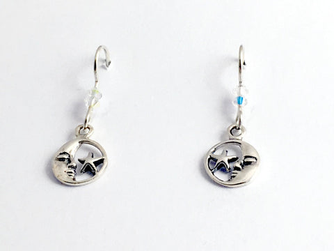 Sterling Silver man in moon & star dangle earrings-crystal-celestial-crescent