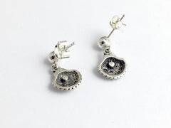 Sterling silver 4mm ball stud w/ scallop shell dangle earrings- seashell, sea,