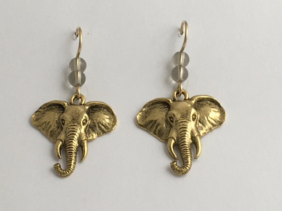 Goldtone Pewter & 14k gf large elephant head dangle earrings-elephants, trunk