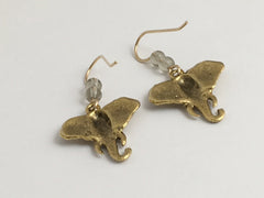 Goldtone Pewter & 14k gf large elephant head dangle earrings-elephants, trunk