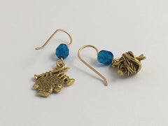 Gold tone Pewter & 14kgf  knitting earrings-knit, yarn, sweater, needles,knitter