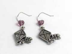 Pewter & Sterling silver Kite with tail dangle earring-Kites, fly a kite, heart