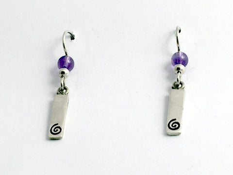 Sterling Silver rectangular spiral dangle Earrings- amethyst, spirals, purple