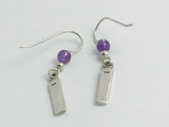Sterling Silver rectangular spiral dangle Earrings- amethyst, spirals, purple