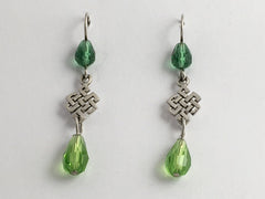 Sterling Silver Celtic knot  dangle Earrings-Tibetan endless,green crystal,knots