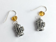 Pewter & sterling silver Beer Stein earrings-Brewery, Mug, Drinks, Brewpub,heart